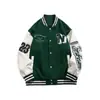 Chaqueta de Béisbol de Moda Estilo Americano para Hombres y Mujeres, Primavera y Otoño, Estampado Bf de Gama Alta, Bloques de Color, Chaqueta Casual Holgada