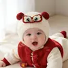Gorro Festivo de Año Nuevo para Bebé, Gorro de Punto Grueso Cálido de Invierno con Protección para Orejas, Turbante de Felpa Roja para Niños y Niñas