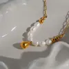 Dazan Atacado Em Estoque Europeu e Americano Transfronteiriço Vintage Banhado a Ouro 18K Aço Titânio Pérola de Água Doce Natural Pingente de Gota Corrente Colar