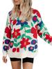 Suéter de tricô pullover com gola redonda, solto, bordado com flores grandes, espesso, para outono e inverno, transfronteiriço da Amazon, para mulheres