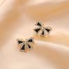 Pendientes de plata S925 con lazo pequeño negro y aguja para mujer, moda 2023, sencillos, pequeños y exquisitos, venta al por mayor