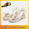 Sandalias de Lazo para Mujer 2025 Nuevo Verano Estilo Hada de Una Línea Suela Gruesa Perla Moda Punta Abierta Romanas Zapatos de Mujer