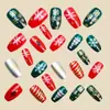 Parche de Arte para Uñas Cuadrado Europeo de Longitud Media Navideño Parche de Arte para Uñas con Elementos Navideños Rojos y Verdes Extraíble 24