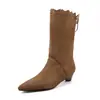 Botas de Estilo Coreano hasta la Pantorrilla Botas Individuales para Mujer Estilo Nuevo Llegada Punta Fina Color Sólido Sin Cordones Con Cordones Moda Botas de Tacón Medio Botas hasta la Pantorrilla de Mujer 40