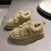 Zapatos Birkenstock beige con suela gruesa de felpa botas de nieve para mujer 2026 nuevo otoño e invierno aumentar altura cálidos zapatos de algodón zapatos de pan