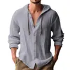 Aliexpress Transfronteiriço 2026 Nova Camiseta com Capuz Masculina Primavera e Verão Cor Sólida Algodão e Linho Casual Masculino Manga Longa