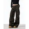 Pantalones Cargo Camuflaje de Diseño Americano Retro Lavado para Hombre y Mujer, Holgados Rectos Multibolsillo Pierna Ancha Casual Paracaidista