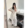 Ahora la Nueva Camiseta Casual Coreana Dongdaemun de Verano 2026, Cuello Redondo, Encaje Empalmado en el Borde, Manga Corta Holgada