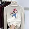 Camiseta Base de Polar para Niña con Cuello Medio Alto y Volantes Ropa Otoño Invierno Camiseta para Niños Medianos y Grandes Capa Interior Cálida Versátil Manga Larga