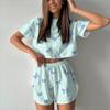 Nuevo Conjunto de Pijama Casual Europeo y Americano para Mujer Primavera y Verano, Top Corto Calado con Abertura Conjunto de Dos Piezas