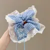 Lenço Quadrado Xadrez com Laço de Renda Coreana 2025 Amarrador de Cabelo Faixa de Cabeça Azul Bolha Sal Marinho Acessório de Cabelo Oversized