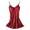 Vestido Camisola de Seda Artificial con Ribete de Encaje Sexy de una Pieza al por Mayor, Lencería Erótica, Ropa de Dormir de Verano, Directo del Fabricante