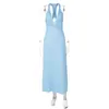 Amazon Roupas Femininas 2026 Moda Verão Sexy Decote em V Profundo Costas Abertas Vazado Bainha Larga Cor Sólida Vestido Comércio Exterior Atacado