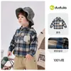 Camisa infantil masculina Dudu, body de manga longa para bebê, nova camisa xadrez estilosa para crianças, roupas casuais de outono e primavera para crianças