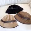 Hebilla de Cinturón de Color Contrastante Sombrero de Pescador Retro Lijado para Mujer Otoño e Invierno Nuevo Sombrero de Cubeta Cálido Todo Fósforo Sombrero de Tela Casual Simple Tendencia