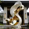Escultura grande de acero inoxidable hecha a medida, escultura circular de paisajismo para exteriores con acabado espejo, instalación de arte metálico para oficinas de ventas inmobiliarias