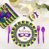 Mm044 Fiesta de Máscaras de Mardi Gras Fiesta Festival Fiesta Pancarta para 8 Personas Juego de 4 Piezas Plato de Papel Vaso de Papel
