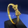 Moda Europea y Americana Pulseras de Leopardo de Doble Extremo Joyería de Moda Elegante Exagerada Micro-Pavimentada con Circonita Cabeza de Leopardo Pulsera Abierta Joyería