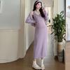 Conjunto de Cardigan de Tricô Outono com Renda para Gestantes, Casual Fashion Soltinho, Redutor de Idade, Emagrecedor, Conjunto de Duas Peças para Mulheres