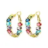 Pendientes de Estilo Francés de Lujo Ligero de Alta Calidad con Incrustaciones de Cobre y Circonita de Color Chapados en Oro de 18 Quilates Completamente Diamantados Pendientes Distintivos Estilo Europeo y Americano para Mujer