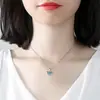 Colar de clavícula com pingente de coração azul eterno estilo coreano para TikTok, presente de Dia dos Namorados para namorada