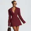 Estilo Europeu e Americano 2025 Feminino Inverno Novo Cor Pura Manga Longa Moda Sexy Decote Profundo Slim Conjunto Vestido de Manga Longa