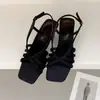 Sandalias de cuña de punta cuadrada con tiras finas de estilo francés para mujer, nuevo modelo de verano 2026, adecuadas para usar con faldas, Sandalias romanas de tacón alto con punta abierta