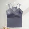 Colete de Cetim de Seda com Renda Estilo Francês Lindo Costas Camisola Push-Up de Algodão com Látex Embutido Top Versátil de Corte Justo