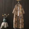 Vestido Sencillo de Longitud Media para Primavera/Verano 2026 con Estampado Artístico de Gasa de Algodón, Cuello Alto y Mangas de Tres Cuartos