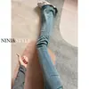 Jeans Micro-La Vintage para Mujer 2024 Primavera y Otoño Nuevo Estilo Pantalones de Herradura Pequeña Cintura Alta Adelgazantes Pantalones de Boca de Campana Envueltos