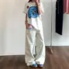 Jeans Rectos Bordados de Gatito Blanco para Mujer, Pantalones de Pierna Ancha Finos de Verano, Cintura Alta, Caídos, Pantalones Largos