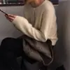 Cardigan de Lã Pura 100% Corte Australiano Novo 2026 para Mulheres, Gola Redonda Curta, Caimento Solto, Suéter Versátil, Tricô de Caxemira