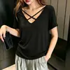 Top casual básico de algodão com gola redonda e manga curta, estilo de rua retrô americano, cor sólida, modelagem solta, para uso diário e como peça de trabalho.