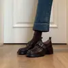 Versão Pele de Ovelha ~ Mocassins de Boca Profunda com Fivela de Cinto Retrô para Mulheres, Roupa de Trabalho Simples Salto Grosso Estilo Britânico de Uma Perna Sapatos de Couro Pequenos