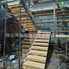 Villa Hogar Escalera de Acero y Madera Peldaños de Madera Maciza Haya con Luz LED y Barandilla de Cristal Personalizada Antideslizante LED