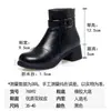 Botas de Cano Curto com Salto Grosso Outono/Inverno Pretas Com Pelúcia Quente Bico Redondo Botas Elegantes Versátil Zíper Lateral Botas da Moda Tendência Estilosa