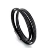 Joias da moda quente transfronteiriças pulseira trançada de corda de couro multicamadas masculina pulseira de corda de couro pulseira com fecho de sucção magnética