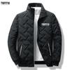 Casaco masculino acolchoado de algodão inverno Novo forrado com fleece quente losango acolchoado de algodão estilo coreano moderno curto gola alta top juvenil em estoque