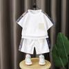 Conjunto de Shorts Bordados de Manga Curta Estilo Chinês para Meninos 2026, Conjunto Casual de Duas Peças Fino e Estiloso para o Verão