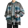 Cardigan Suéter Tie-Dye Color-Blocking Estilo Japonês Outono 2025 Novo Botão Tricô Casual Retro Jaqueta