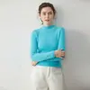 Camiseta Básica de Cuello Medio de Una Línea para Mujer, Manga Larga, Ajustada, Estilo Nuevo, Amigable con la Piel, Lista para Usar, Suéter de Punto de Cachemir para Otoño e Invierno