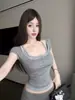 5288# Verano Nuevo Estilo Chica Picante Falso Dos Piezas Bloque de Color Diseño Patchwork Camiseta de Manga Corta Ajuste Delgado para Mujer Correa Fija Almohadilla para el Pecho