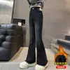 Nuevos Pantalones Vaqueros de Invierno para Niñas con Forro de Terciopelo, Pantalones Gruesos de Pierna Ancha para Niñas Grandes, Pantalones Coreanos Desgastados con Estrellas de Cinco Puntas para Niñas