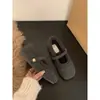 Sapatos Mary Jane de Pelo com Solado Plano com Saias para Mulheres Usarem Fora Outono e Inverno 2025 Sapatos de Algodão com Forro de Lã Estilo Festa Sapatos Baixos