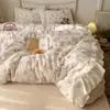Conjunto de quatro peças em veludo de leite coração de menina grau A, capa de edredom de flanela com renda, lençol de cama, fleece de coral, roupa de cama quente para outono e inverno, 1,8 metros