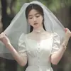 Nuevo velo de perlas hilo suave alto corto para fiesta de bodas foto novia velo de novia