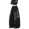 Calça Moletom Lavada com Letras Street Hip-Hop Unissex Outono Tendência Estilo Americano Solta de Perna Larga Calça Casual Hip-Hop Curvada