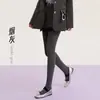 Leggings de Algodão Penteado com Listras Verticais Finas para Mulheres, Outono/Inverno, Alta Elasticidade, Controle da Barriga, Emagrecimento, Podem Ser Usados Fora, Quentes, Meias-Calças, Toque de Algodão Fosco