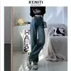 Jeans Wide Leg Feminino Chegada Nova Primavera e Outono 2024 Aparência Pequena Slim Caimento Alto Solto Cintura Alta Calça Reta