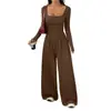 Ropa europea y americana para mujer para primavera y otoño, nuevo mono casual de pierna ancha de manga larga de color liso de estilo simple transfronterizo de Amazon para mujer